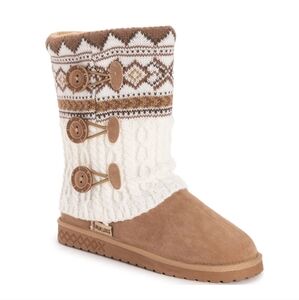 Muk Luks Tan and Cream Knit Button Boots